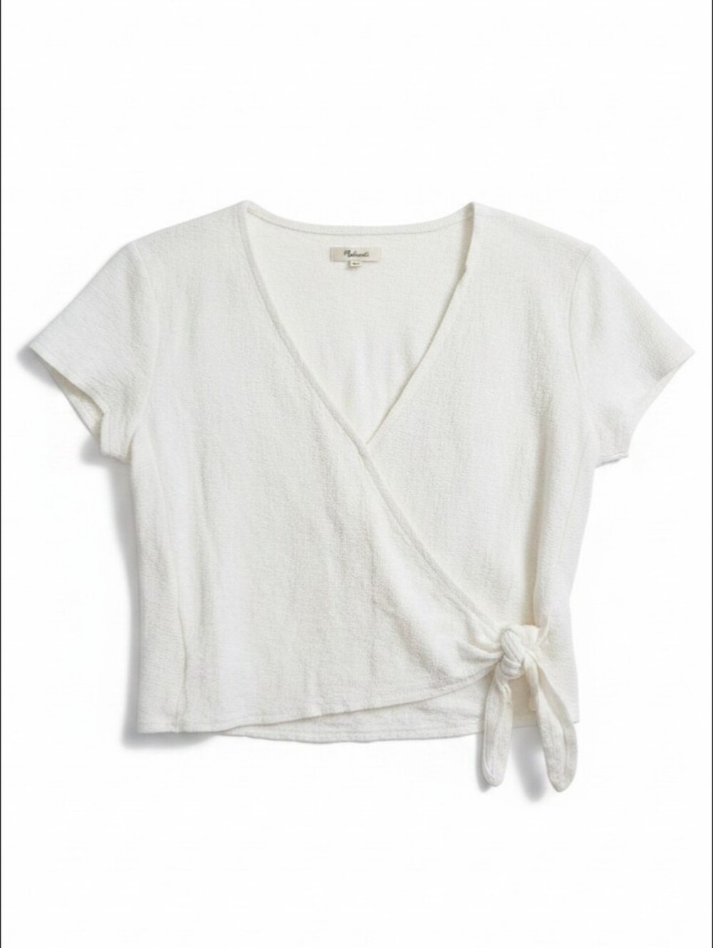 Madewell Minimalist Cream Textured Wrap Side Tie Crop Top Coastal Grandma Medium